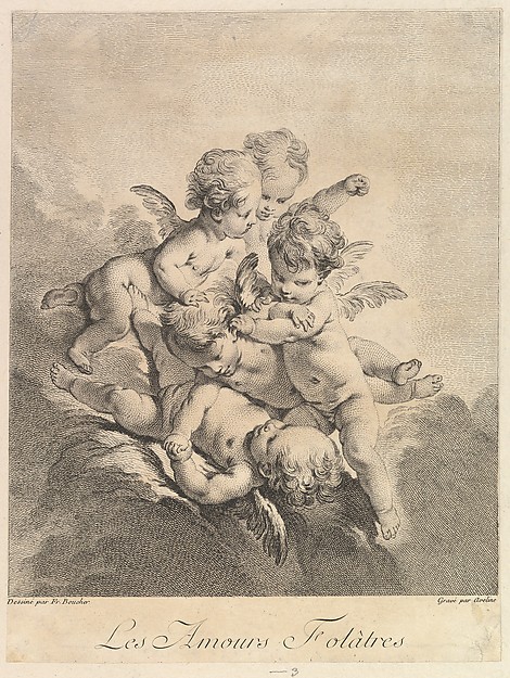 Pierre Alexandre Aveline의 1750년 판화 「Children playing」에서 아이들이 함께 놀이하는 장면